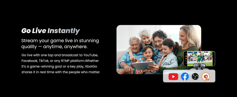 XbotGo Chameleon AI Auto Sports Action Camera - 4K 60FPS Soccer Camera and Basketball Tracking Camera for Team Sports, Live Streaming, No Subscription, Works with iOS & Android (Lava Graphite)