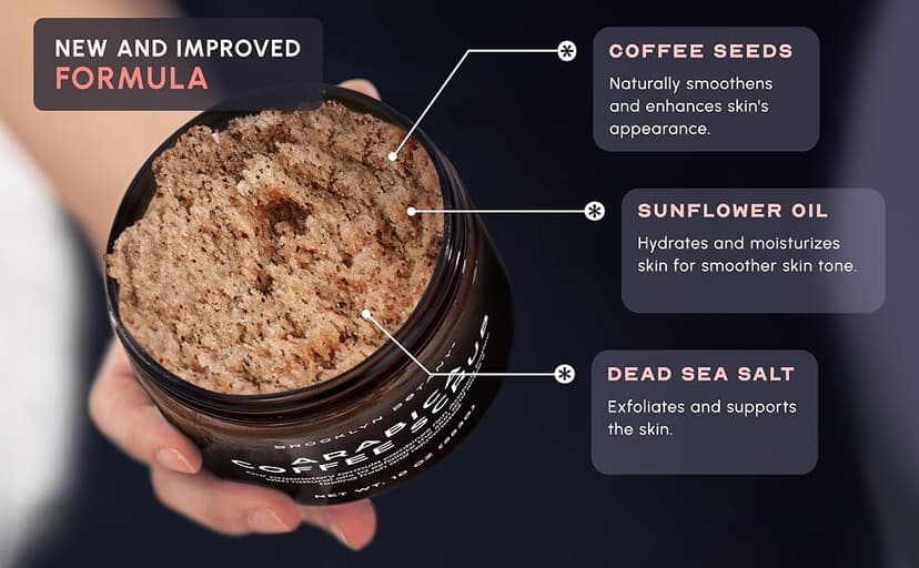 Moisturizing & Exfoliating Face, Foot & Hand Scrub, Natural Softening Formula for Smoother, Softer & More Even Complexion Brooklyn Botany Arabica Coffee Body Scrub - 10 oz B07GQ4W15V