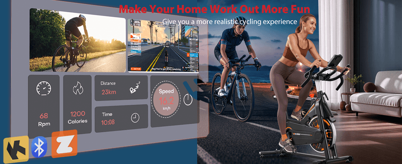 Exercise Bike, Wenoker Stationary Bike for Home, App Supported Indoor Bike with Silent Belt Drive, Heavy Flywheel, Multi-grips Handlebar and Upgraded Digital Display