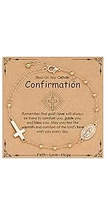 Catholic Virgin Mary Cross Bracelet Gifts for Girls Teens Women, Rosary Beads Charm Link Chain Bracelet Christmas Christian Religious Jewelry Gifts