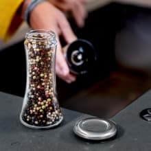 HOME EC Original Stainless Steel Salt or Pepper Grinder 1pk - Adjustable Ceramic Sea Salt Grinder or Pepper Mill - Tall Glass Spice Shaker - Spice Mill w/EBook B082V134CK