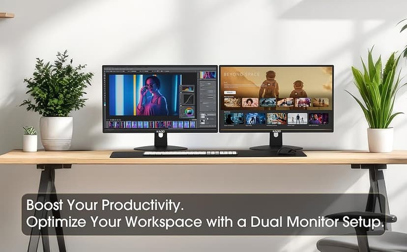 Kado Dual Monitor Setup - 2-Pack 24" 1920x1080 Computer Monitor 75Hz VESA Mount HDMI Office Gaming Hybrid Multitasking Daytrading Built-in Speakers