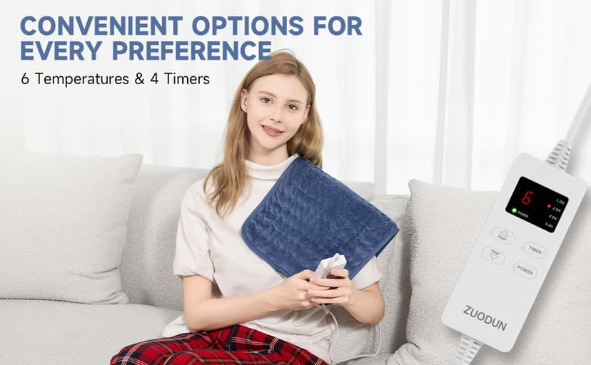 Heating Pad for Back Pain Cramps Relief, ZUODUN Electric Heating Pads for Neck/Shoulder/Leg with Auto Shut Off Large, 6 Heat Settings & Moist Heat Options, Christmas Gifts for Women, Men, Mom, Dad