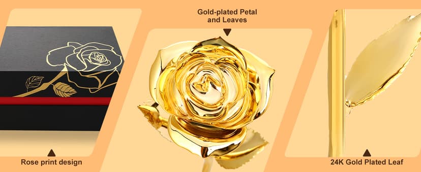 Gold Dipped Rose Real 24K Gold Rose, Genuine One of a Kind Rose Hand Dipped in 24K Golden Roses Romantic Gifts for Women in Her Birthday Anniversary Day Mothers Day