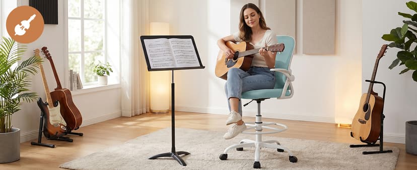 Primy Drafting Chair Tall Office Chair with Flip-up Armrests Executive Ergonomic Computer Standing Desk Chair with Lumbar Support and Adjustable Footrest Ring(Light Blue)