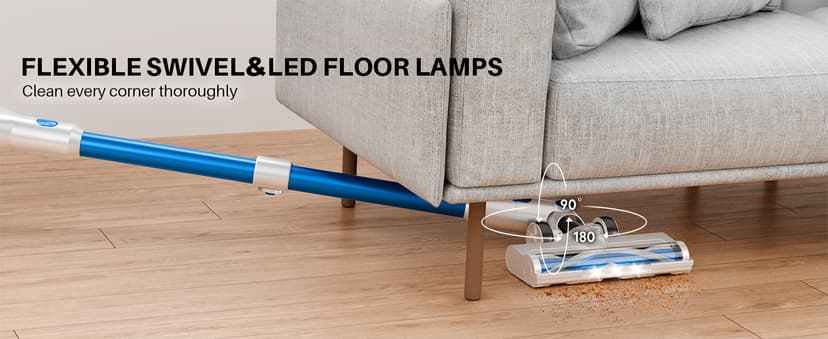 BSNAW Cordless Vacuum Cleaner for Home - Lightweight, Stick Vacuum Clean with Rechargeable Battery, Max 45Mins Runtime, 8 in 1 Handheld Vacuum for Hardfloor & Carpets Pet Hair, Blue&White