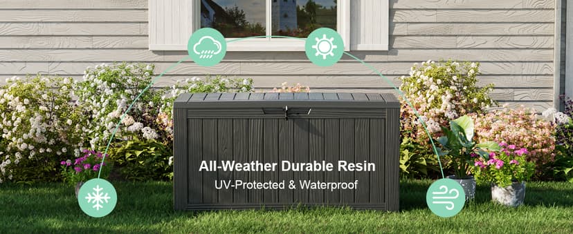 EasyUp 85 Gallon Outdoor Storage Box, Resin Waterproof UV-Resistant Deck Box, Reinforced Stability for Patio, Garden, and Poolside, Striped Black