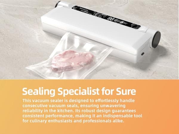 Food Vacuum Sealer Machine, 75KPA Strong Suction, Dry/Wet Modes, 20 Vacuum Seal Bags for Food, Digital Countdown Timer, Compact Lightweight, Ideal for Home Kitchen Use