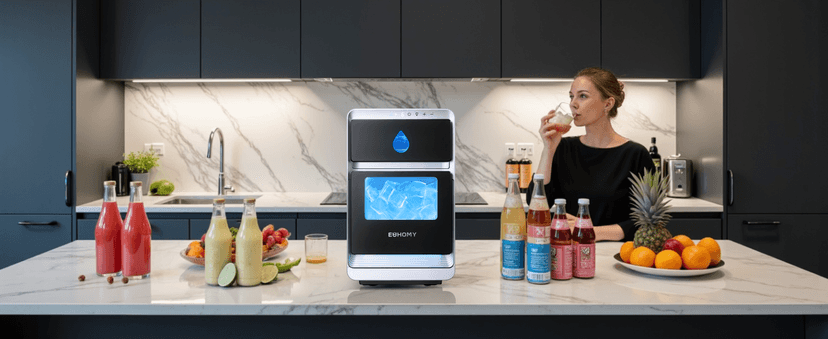 EUHOMY LunaArc Crescent Ice Maker Countertop, 16Pcs Ready in 12Mins, 1600Pcs/Day, Auto Deep Cleaning, Timer, Adjustable Ice Thickness, Portable Ice Cube Maker for Whiskey/Coffee/Soft Drinks
