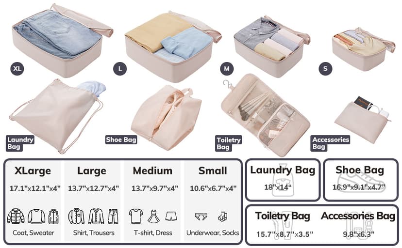 Veken 8 Set Packing Cubes for Travel, Birthday Gifts for Women Mom Her, Cruise Ship Essentials Accessories for Beach Vacation, Suitcase Organizer Bags for Luggage with Hanging Toiletry & Shoe Bag