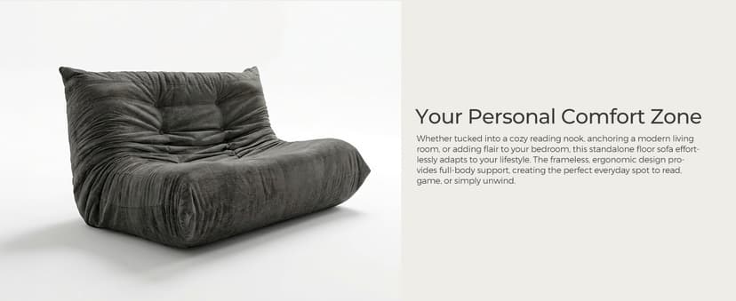 Sytopia Loveseat Bean Bag Chair, Oversized Reading Chair for Adults Ultra-Comfy, Corner Floor Sofa 40D Foam, Furniture for Living Room Bedroom Gaming, Black Onyx