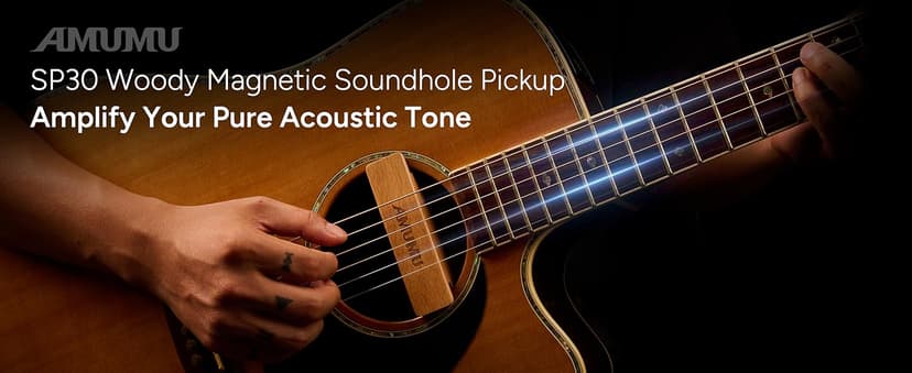 AMUMU SP30 Woody Magnetic Soundhole Pickup with Rare Earth Neodymium Magnet for Steel String Acoustic Guitars – Single Coil, Passive, Battery-Free, Clear & Balanced Acoustic Tone