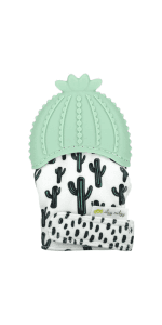 Itzy Ritzy Silicone Teething Mitt - Soothing Infant Teething Mitten with Adjustable Strap, Crinkle Sound & Textured Silicone to Soothe Sore & Swollen Gums - For Ages 3 Months & Up (Cactus)