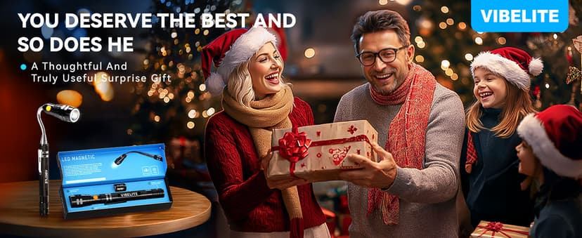 VIBELITE Extendable Magnetic Flashlight with Telescoping Magnet Pickup Tool-Cool Gadget Birthday for Men, Dad, Husband, Him, Father, Mechanic,Tech, Handyman, Boyfriend, Women, Black