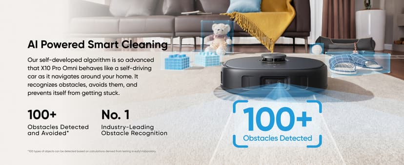 eufy X10 Pro Omni Robot Vacuum and Mop Combo, Incredible Suction, Dual Mops with 12 mm Auto-Lift and Carpet Detection, AI Obstacle Avoidance, Auto Mop Washing&Drying, Self-Emptying, Self-Refilling