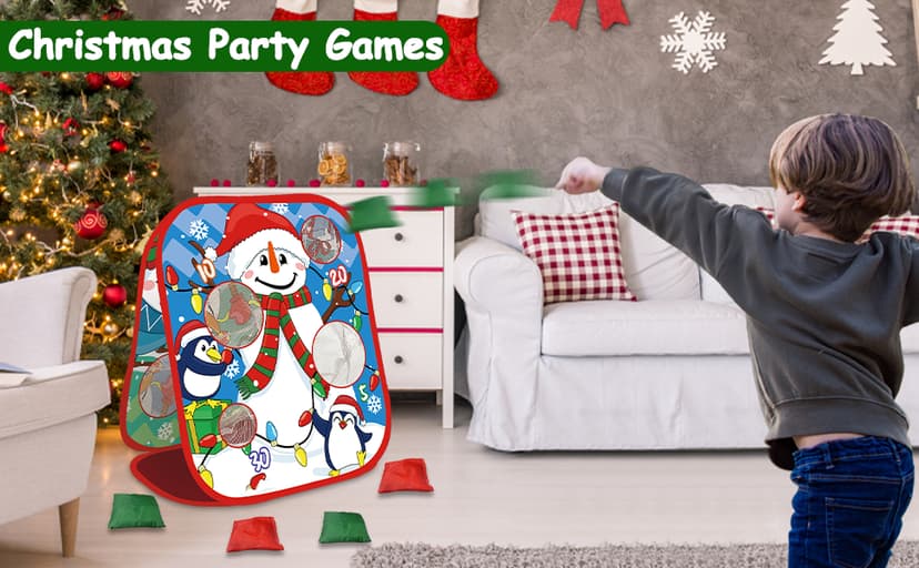 Christmas Party Games for Kids Adults, Bean Bag Toss Game Toys Double-Sided Foldable Cornhole Board with 8 Score Hole Christmas Theme Family Party Supplies Gifts for Carnival Yard Indoor Outdoor