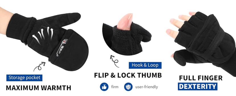 Flammi Men's Convertible Gloves, 3M Thinsulate Thermal Polar Fleece Mittens with Flip-Thumb for Hunting, Hiking, Fishing