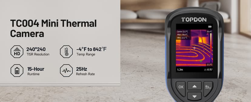 TOPDON TC004 Mini Thermal Imaging Camera, 240 x 240 TISR Resolution, 15-Hour Battery Life, 128 x 128 IR Resolution, 25Hz Handheld Infrared Camera with High/Low Temp Alerts, Auto Shutdown- Blue