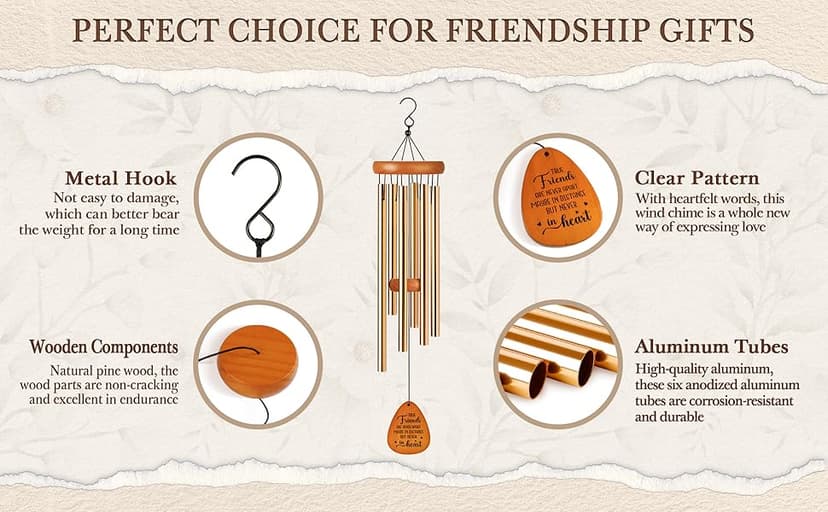 Aurahouse Best Friend Birthday Gifts for Women, Friendship Wind Chimes Gifts for Best Friend Woman Men Long Distance, Bestie Friend Birthday Gift for Women Friendship, Friendsgiving Gift