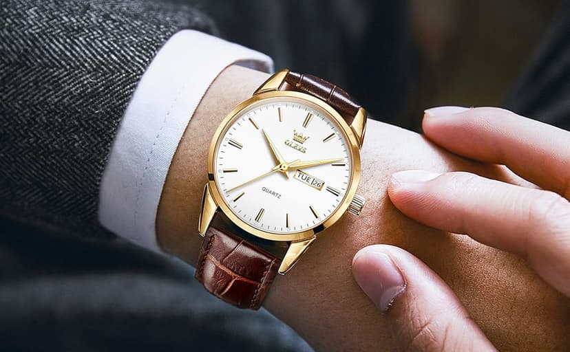 QBAIZI Men's Casual Leather Watch, Easy to Read Three-Hand Analog Stainless Steel Watches for Men, Minimalist Day Date Waterproof Luminous Mens Quartz Wristwatch