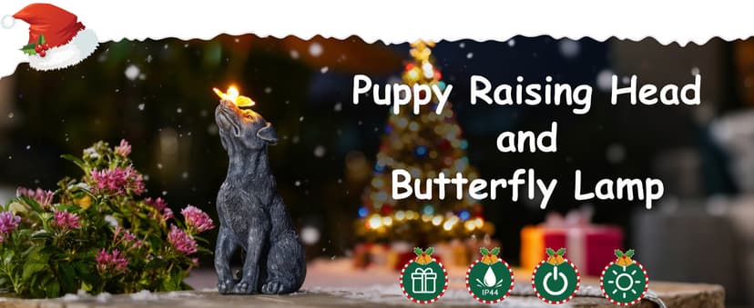 Goodeco Dog Statue with Solar Butterfly - Ideal Gifts for Dad, Mom or Birthdays, Beautifully Crafted Outdoor Decorations to Wow Your Guests