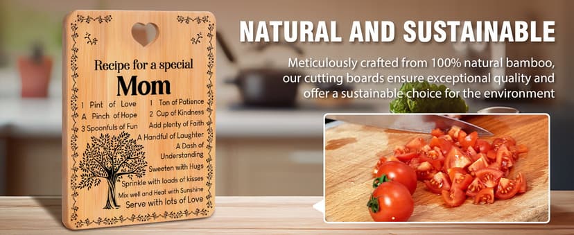 4-Piece Engraved Bamboo Mom Mother Mommy Cutting Board Set from Daughter or Son for Birthdays, Christmas, Mother's Day Birthday Gifts for Mom, "Recipe for a Special Mom" Cutting Board Set B0CXXM43B5