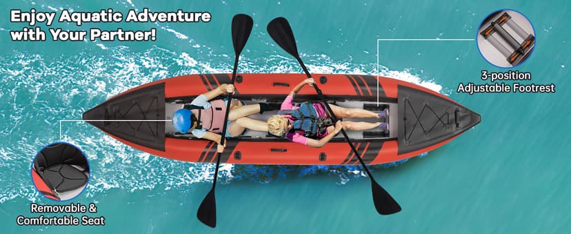 Goplus Tandem Inflatable Kayak, 12.5FT 2-Person Kayak for Adults w/507 LBS Weight Capacity, 2 Aluminium Oars, Padded Seat, 2 Fins, Hand Pump, Carry Bag, Repair Kit, Portable Touring Kayaks