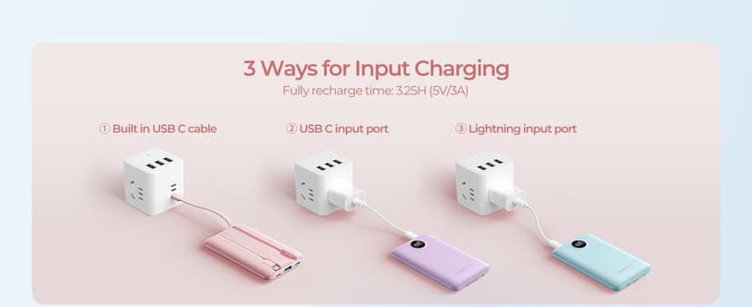 Mini Portable Charger with Built-in Cables 22.5W Fast Charging Power Bank USB-C Small Battery Pack 10000mAh Travel Essential Slim Battery for iPhone 17/16/15/14, Samsung 25/24, and More