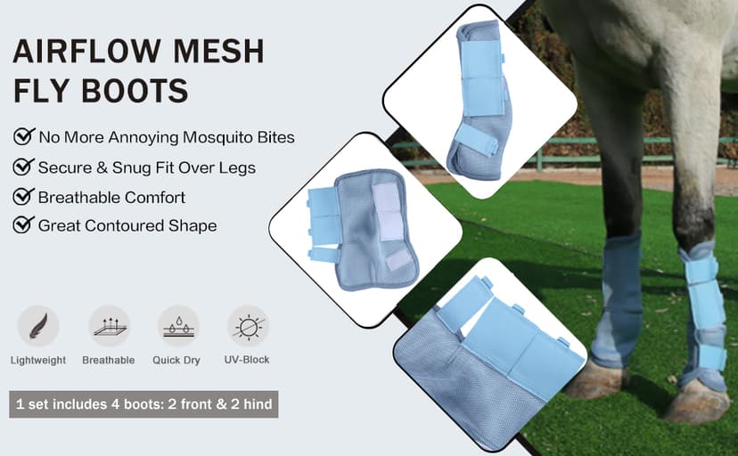 Gallopoff Fly Boots for Horses Set of 4, Non-Slip Horse Fly Boots, Comfy Airflow Mesh, No More Stomping & Horsefly Nuisance Green Full