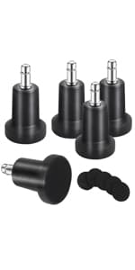 Bell Glides Replacement Office Chair Feet Swivel Caster Wheels to Fixed Stationary Castors, Short Profile with Separate Self Adhesive Felt Pads Black 5pcs