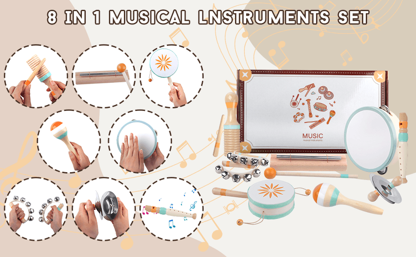 Toddlers Musical Instruments-Baby Montessori Wooden Musical Toys for Toddlers 1-3 Year Old,Kids Percussion Instruments Toy for Preschool Kids,Christmas Birthday Gift for Baby Boys Girls