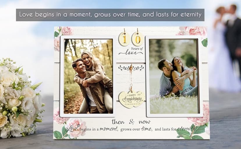 (1-99th) Wedding Anniversary Picture Frame, Anniversary Wedding Gift for Couple, Newlyweds. Engagement Gift for Her or Him. Then & Now Double Picture Frame (4”x6”)