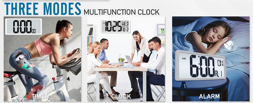 Large Digital (6" Numbers) Wall Clock Battery Operated, 18.4" Walll Clock Display with Day, Date & Temperature, Large Wall Clock for Bedroom, Livingroom, Office