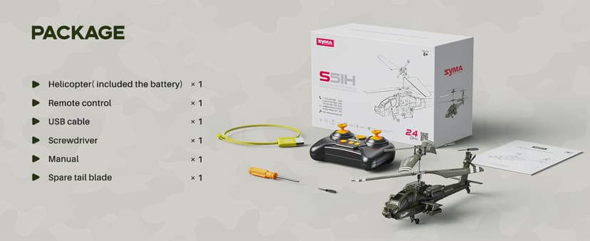 SYMA RC Helicopters, S51H Remote Control Helicopter 2.4GHz Military Army Toys for Boys Girls Kids with Altitude Hold, One Key Take Off/Landing, LED Light, Low Battery Reminder