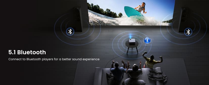 HAPPRUN Native 1080P Bluetooth Projector, Full HD Portable Outdoor Movie Projector with Built-in Speaker, Compatible with Smartphone, HDMI, USB, AV, Fire Stick, PS5 for Home, Bedroom, Outdoor Use