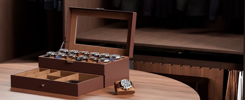 ProCase ProCase Watch Box, 12 Slot Mens Watch Case With Drawer, 2-Layer Watch Display Case With Glass Lid, Mens Jewelry Box Storage Holder Organizer, Birthday Valentine Gifts for Men -12Slot, Espresso