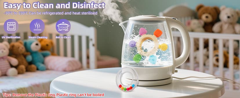 VTECHOLOGY Baby Teething Rings Toys for 0-6 6-12 Months Baby Rattle Teether Sensory Toys for Babies 0-24Months Silicone Teether Relief Chew Soothing Sore Gums for Newborn Infant Essentials BPA Free