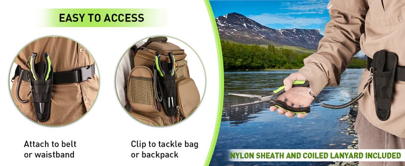 Booms Fishing F03 Needle Nose Fishing Pliers, 9" Fisherman's Pliers, Long Nose Hook Remover, Saltwater Resistant Fishing Gear, Green