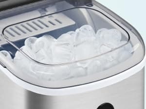 EUHOMY Ice Maker Countertop, Portable Ice Machine with Carry Handle, 26.5lbs Per Day, 9 Cubes in 6 Mins, Auto-Cleaning, with Basket and Scoop, for Home, Kitchen, Camping, RV (Silver)