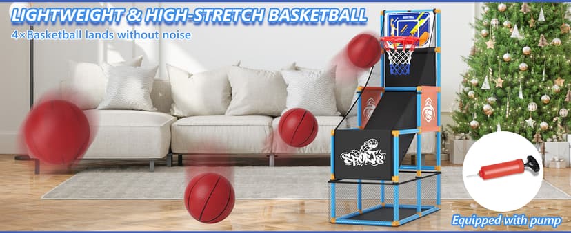 Arcade Basketball Game Set Boy Toys: Indoor Basketball Hoop with 4 Balls Outdoor Sports Toy for Kids 3-12 Years Old Adjustable Height with Air Pump Kid Party Games Birthday Gifts for Boys Girls Teens