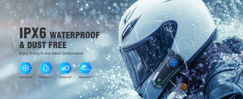 C9 Motorcycle Helmet Bluetooth Headset, V5.4 Helmet Speakers with 2 Type Mics, 2-Way Intercom/Music Sharing/IPX6 Waterproof/Intelligent Noise for Ski/Dirtbike/Snowmobile, Helmet Accessories
