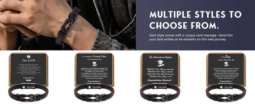𝗚𝗿𝗮𝗱𝘂𝗮𝘁𝗶𝗼𝗻 𝗚𝗶𝗳𝘁𝘀 𝗳𝗼𝗿 𝗛𝗶𝗺 𝟮𝟬𝟮𝟱 High School, College Graduation Gifts for Men Class of 2025 Leather Stainless Steel Knot Bracelet for Son Boyfriend Brother Grandson Friends