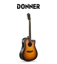 Donner Acoustic Guitar Kits for Beginners & Intermediate Learners - 38" Travel Guitar with Carbon Fiber Top, Wooden Back & Sides, Case, Strap, Steel-Strings, RISING-G1 (Gloss, Brown)