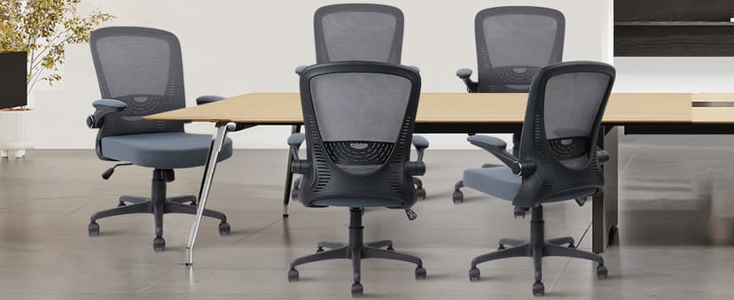 CLATINA Desk Chairs with Wheels, Flip Up Arms Ergonomic Mesh Back Office Chair with Lumbar Support, Adjustable Height Swivel Rolling Computer Task Chairs for School Conference Room Home Study, Grey