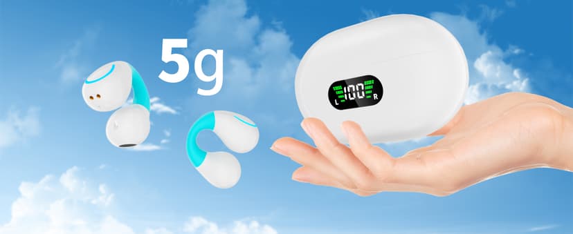 Clip On Earbuds, Bluetooth 5.3 Lightweight Comfort Bone Conduction Open Ear Headphones with LED Digital Display Charging Case Sport Built-in Mic IPX7 Waterproof for Running Fitness Android,Light Blue1