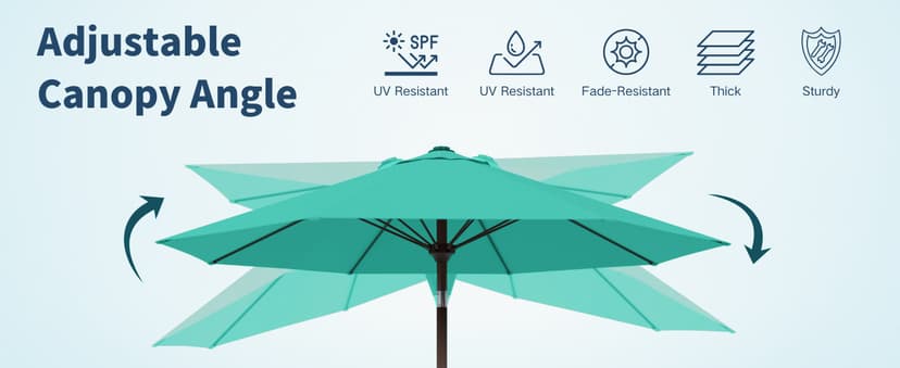 9FT Patio Umbrella with Fiberglass Ribs, Outdoor Market Table Umbrella with Crank and Tilt, UV Resistant Waterproof Canopy for Patio, Garden, Deck, Pool, Turquoise Blue