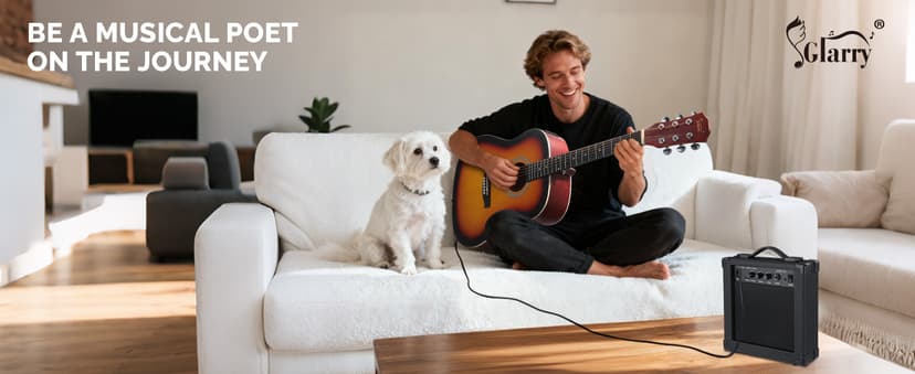 GLARRY 41in Full Size Acoustic Electric Guitar Beginner Kit with 15W Amp, 5-band EQ Dreadnought Design 6 Strings Electric Acoustic Guitar with Bag, Strap, Picks, Strings, Wrench, Sunset Color