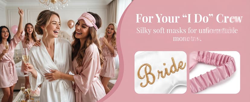 WJINGYIJIA Bridal Party Satin Sleep Mask Set, 1 Bride and 4 Bridesmaid Eye Masks, Gold Embroidered, Bachelorette Party Favors, 5 Pack (Pale Rose, One Size) B0H1G7NJB3