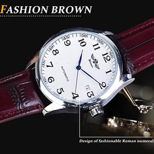 MASTOP Men's Classic Automatic Mechanical Day Calendar Luxury Leather Band Watch