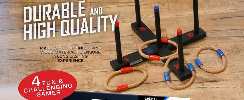 FLINGSPORT Ring Toss Game, Incl. 6 Rings, Case, Gifts for Kids, Outdoor Yard Games for Kids Adults & Family, Backyard Party Activities, Gifts for Teens, Boys & Girls Ages 8-12+ Years Old